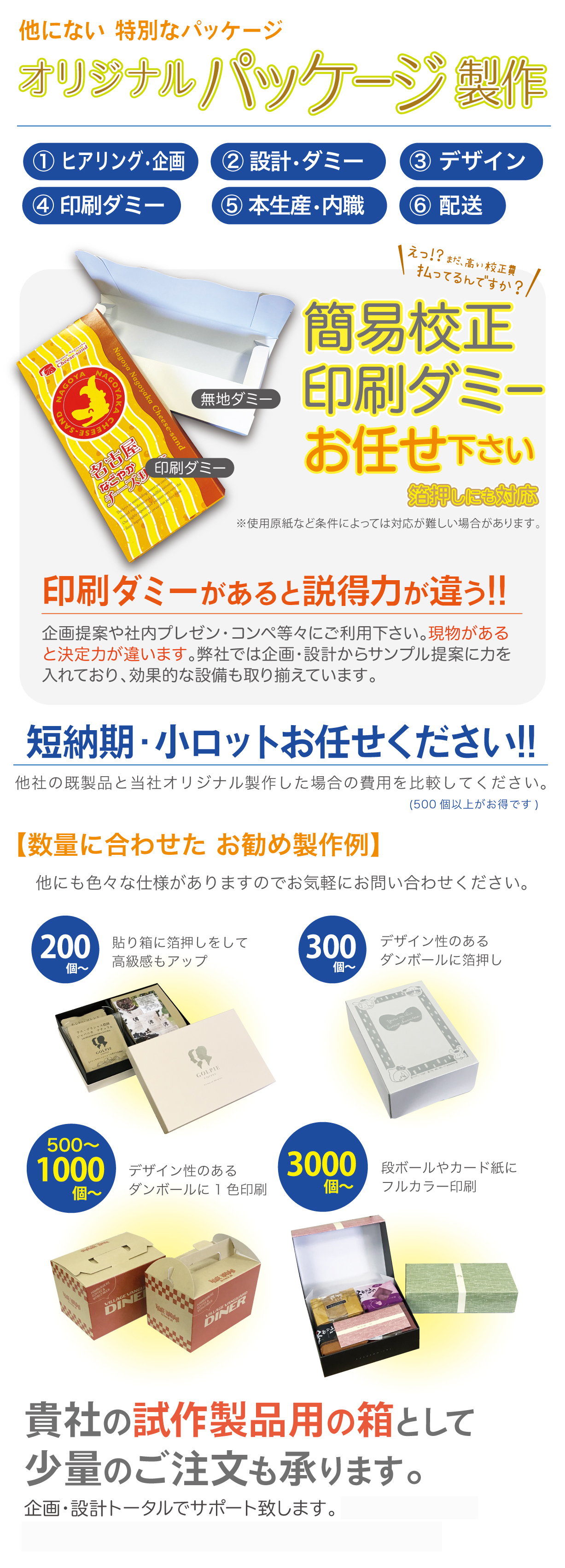 箱・デザインパッケージのサンプル、簡易校正は無料です。